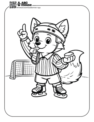 Free printable hockey ref fox coloring page for kids from ABCmouse.com.