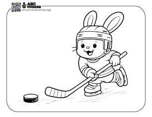 Free printable rabbit hockey player coloring page for kids from ABCmouse.com.