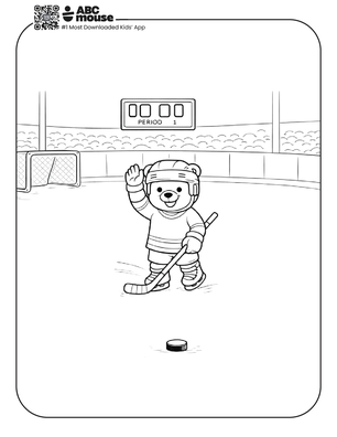 Free printable bear hockey Player coloring page for kids from ABCmouse.com.