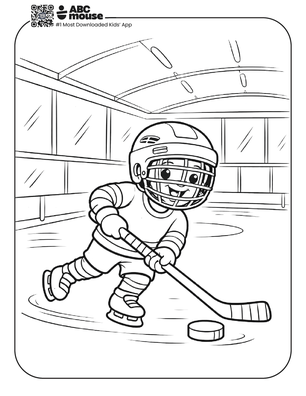 Free printable hockey player coloring page for kids from ABCmouse.com.