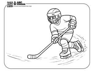 Free printable realistic hockey player coloring page for kids from ABCmouse.com.