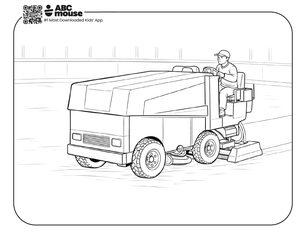 Free printable realistic hockey zamboni machinecoloring page for kids from ABCmouse.com.