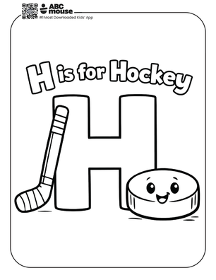 Free printable H is for Hockey coloring page for kids from ABCmouse.com.