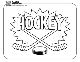 Free printable hockey sticks, hockey puck coloring page for kids from ABCmouse.com.