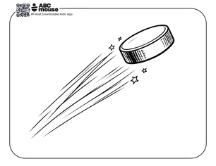 Free printable Hockey puck flying through the air coloring page for kids from ABCmouse.com.