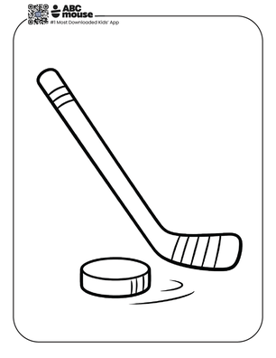 Free printable hockey stick and puck coloring page for kids from ABCmouse.com.