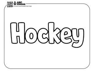 Free printable Hockey in bubble letters coloring page for kids from ABCmouse.com.