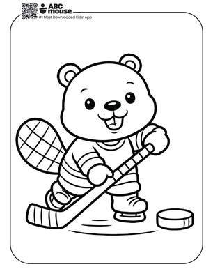 Free printable beaver playing hockey coloring page for kids from ABCmouse.com.