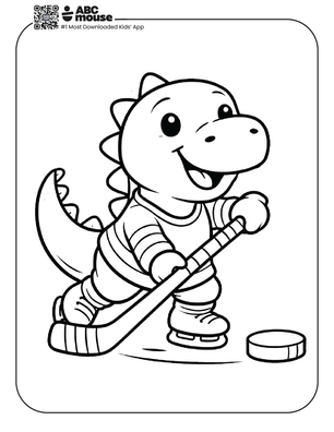 Free printable dinosaur hockey coloring page for kids from ABCmouse.com.