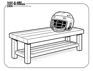 Free printable Hockey bench with helmet on it coloring page for kids from ABCmouse.com.