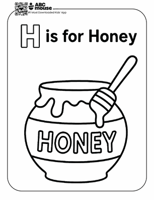 Free printable letter H is for honey coloring page for kids from ABCmouse.com.