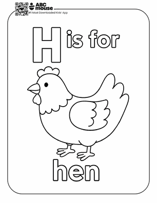 Free printable letter H is for hen coloring page for kids from ABCmouse.com.