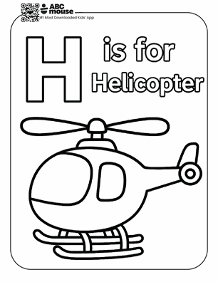 Free printable letter H is for helicopter coloring page for kids from ABCmouse.com.