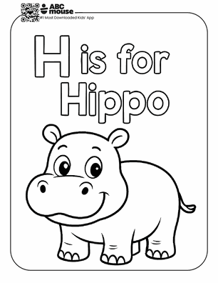 Free printable letter H is for hippo coloring page for kids from ABCmouse.com.