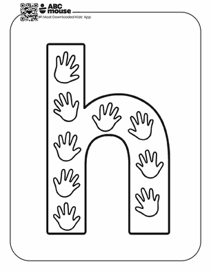 Free printable lower case letter H with hands coloring page for kids from ABCmouse.com.