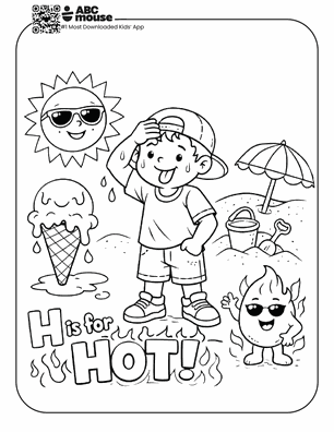 Free printable letter H is for hot coloring page for kids from ABCmouse.com.