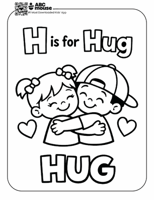 Free printable letter H is for hug coloring page for kids from ABCmouse.com.
