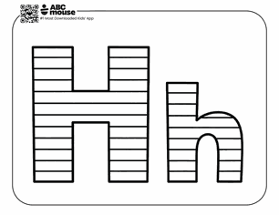 Free printable upper and lower case letter H with stripes coloring page for kids from ABCmouse.com.