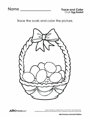 Free printable oval eggs tracing coloring worksheets for kids from ABCmouse.com.