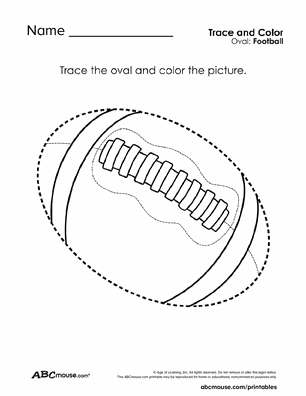 Free printable oval football tracing coloring worksheets for kids from ABCmouse.com.