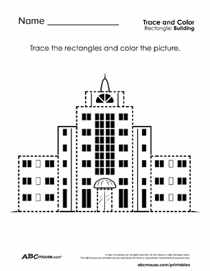 Free printable rectangle building tracing coloring worksheets for kids from ABCmouse.com.