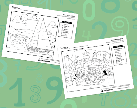 Free printable Addition & Subtraction Color-by-Number Worksheets for Kindergarten