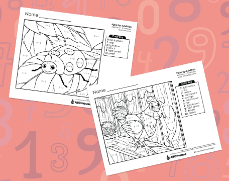 Free printable Addition & Subtraction Color-by-Number Worksheets for Kindergarten