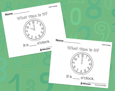 Free printable telling time worksheets for kids from ABCmouse.com.