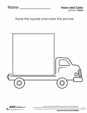 Free printable square truck tracing coloring worksheet for kids from ABCmouse.com.