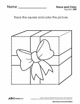 Free printable square present tracing coloring worksheet for kids from ABCmouse.com.