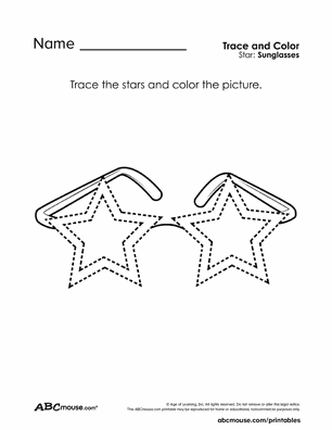Free printable star glasses tracing coloring worksheet for kids from ABCmouse.com.