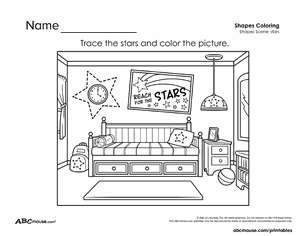 Free printable star living room tracing coloring worksheet for kids from ABCmouse.com.