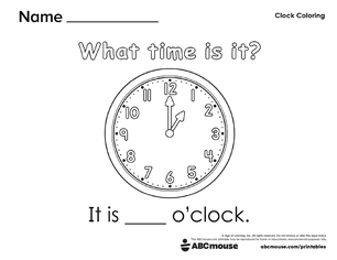 Free printable telling time worksheet (1:00) for kids from ABCmouse.com.