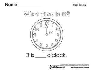 Free printable telling time worksheet (2:00) for kids from ABCmouse.com.