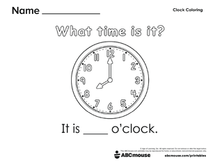 Free printable telling time worksheet (8:00) for kids from ABCmouse.com.