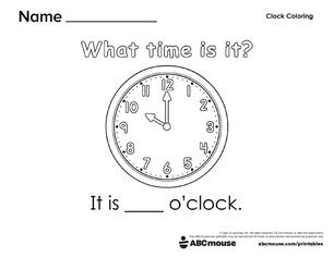 Free printable telling time worksheet (10:00) for kids from ABCmouse.com.
