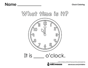 Free printable telling time worksheet (11:00) for kids from ABCmouse.com.