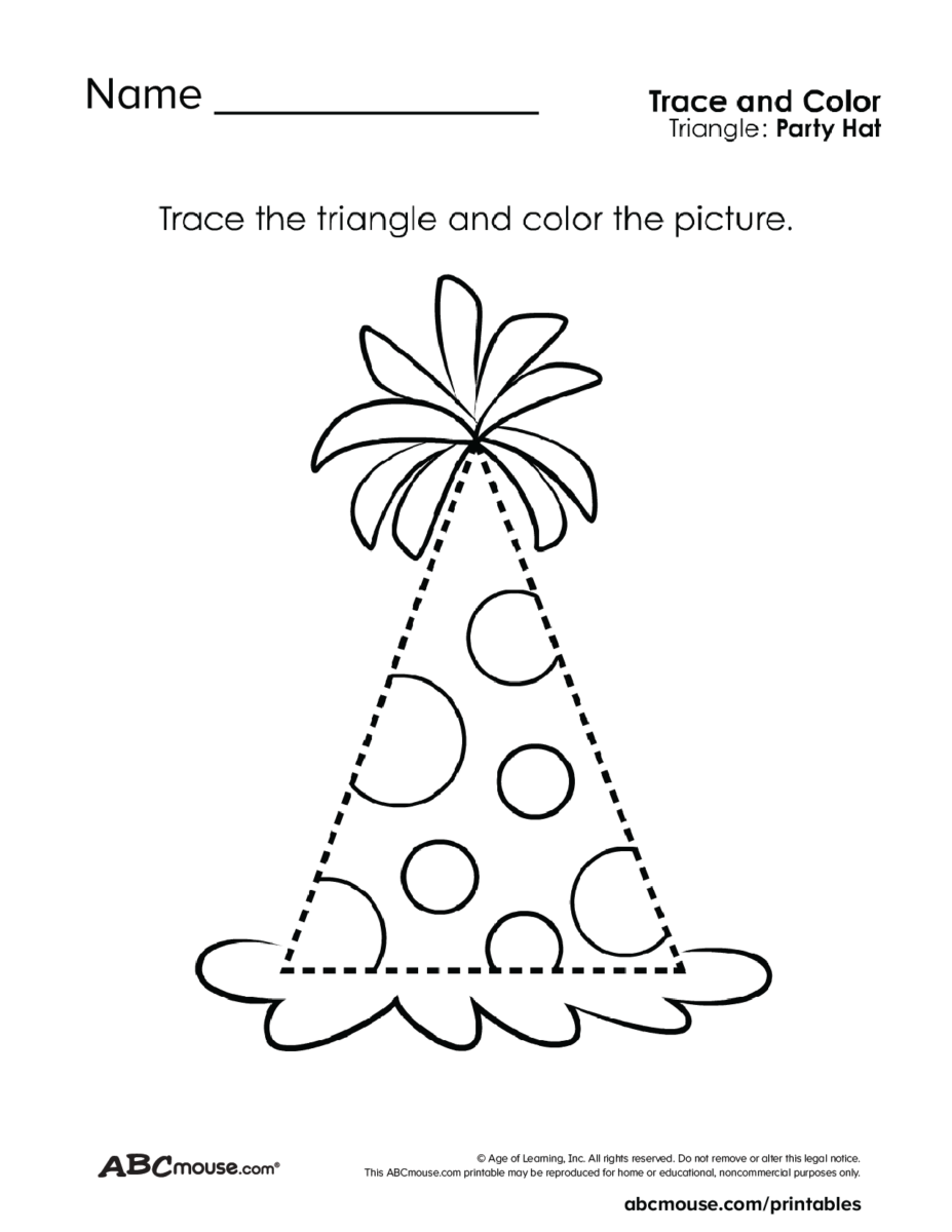 Free printable triangle hat tracing coloring worksheets for kids from ABCmouse.com.
