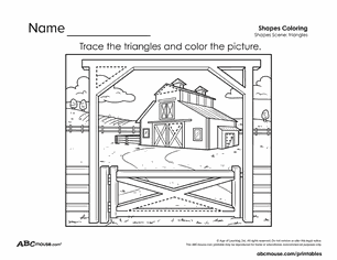 Free printable triangle barn fence tracing coloring worksheets for kids from ABCmouse.com.
