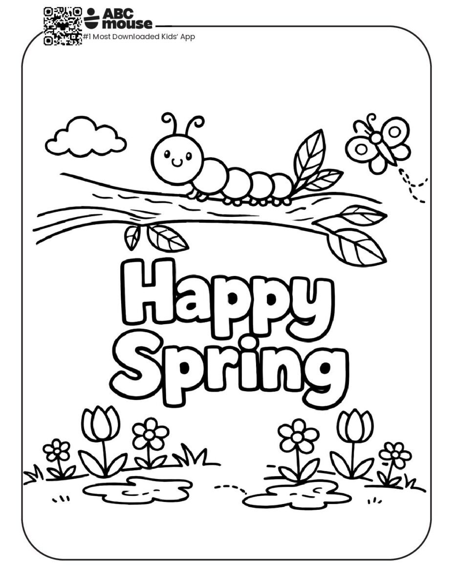 Spring-themed Coloring Page with flowers and insects | ABCmouse