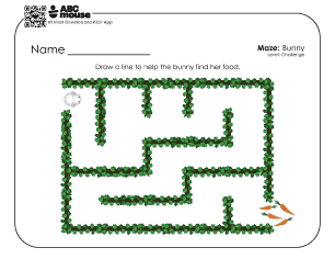 Free printable challenge bunny maze for toddlers and preschoolers