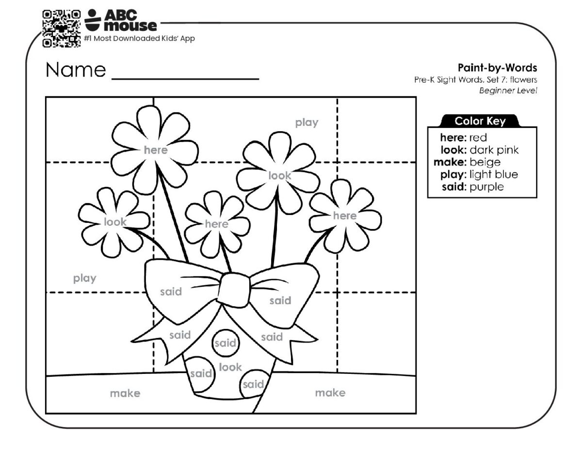 Sight Word Color-by-Word Flowers Coloring Page for a Pre-K Spring Theme ...
