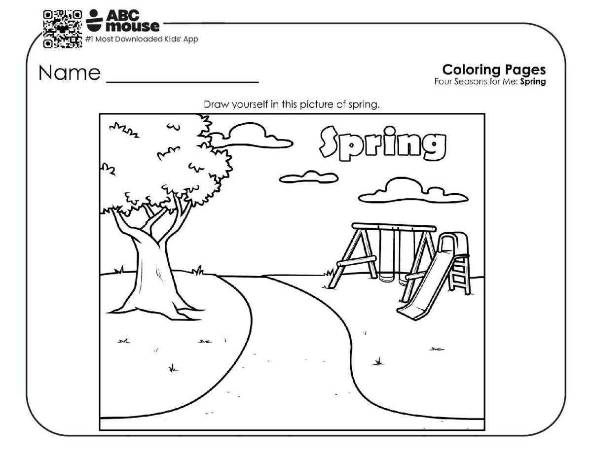 Spring Scene with Slide and Swings Coloring Page | ABCmouse