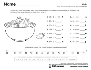 Free printable 2nd grade addition and subtraction with 10s worksheet for kids from ABCmouse.com.