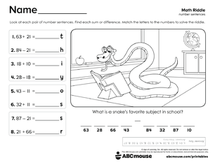 Free printable 2nd grade addition and subtraction number sentences worksheet for kids from ABCmouse.com.