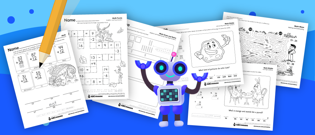 Free printable 2nd grade addition and subtraction worksheets for kids from ABCmouse.com. 