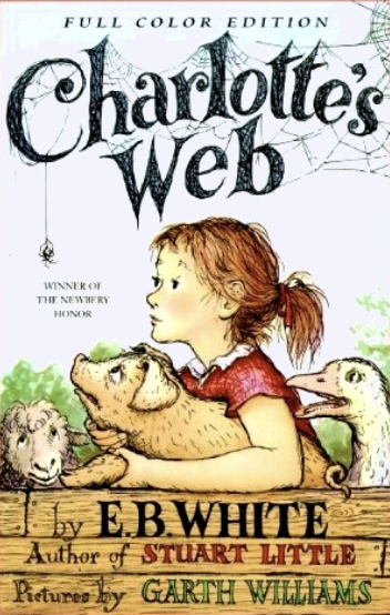 Illustrated book cover showing a girl holding a pig while farm animals gather around.