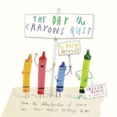 Illustrated book cover showing colorful crayons with faces holding letters and standing together.