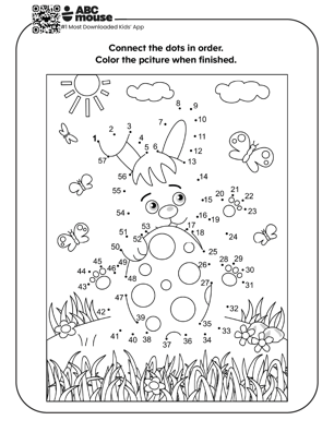 Spring bunny dot-to-dot free printable worksheet with numbered connect-the-dots and coloring activity.