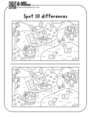 Spot the differences free printable worksheet with two spring picnic scenes for kids to compare.